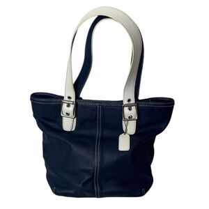 Coach Vintage Navy/White Hampton Tote Bag.
